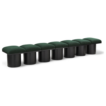 Pavilion Boucle Fabric Upholstered 7-Piece Modular Bench, Green, Black Finish