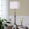 Glass And Polished Nickel Ardex Buffet Lamp With Square Shade
