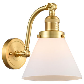 Cone 8" Sconce, Satin Gold, Matte White Shade