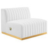 Modway Conjure Channel Tufted Performance Velvet Armless Chair in Gold/White