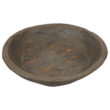Painted Round Rustic Farmhouse Wooden Dough Bowl, Slate Gray, Round