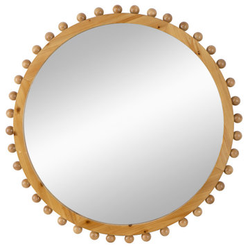 Gewnee Wood Round Mirror with Beaded Frame