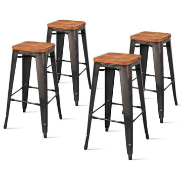 New Pacific Direct Metropolis 30" Backless Bar Stool in Gray/Silver (Set of 4)