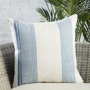 Jaipur Living Parque Indoor/Outdoor Striped Poly Fill Pillow 20", Blue and Ivory