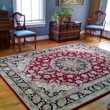 Traditional Burgundy & Black Tabriz Oriental Rug in Bucks County Home