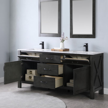 Maribella 72" Double Bathroom Vanity Set in Rust Black and Carrara White Marble