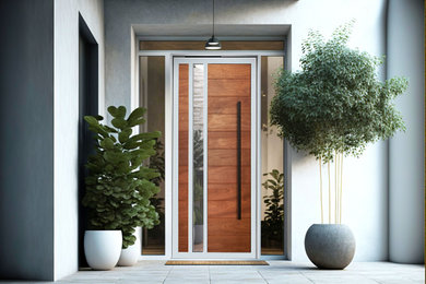Mid-sized minimalist entryway photo in Los Angeles with a medium wood front door