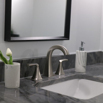 Brushed Nickel Faucet on Marble Vanity