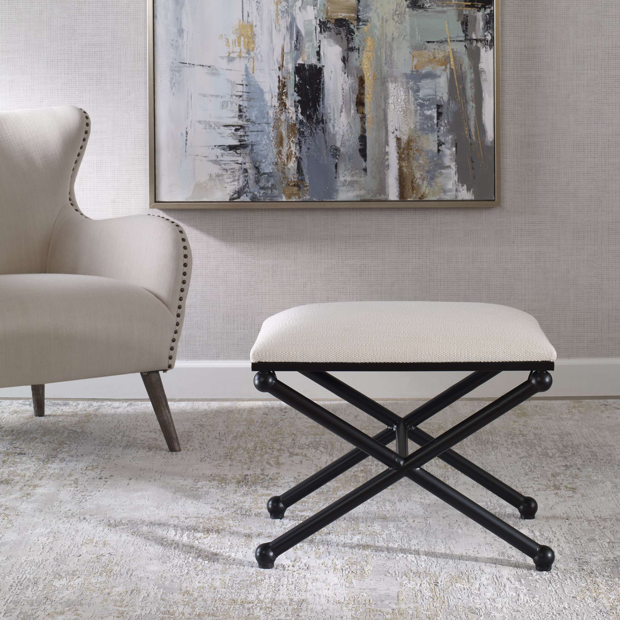 Uttermost Andrews White Small bench - Transitional - Vanity Stools And