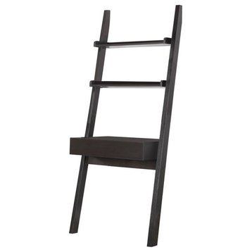 Pemberly Row Wall Leaning Ladder Writing Desk in Cappuccino