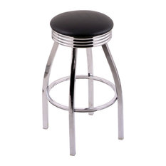 Holland Bar Stool Company - C8C3C Classic Series 25" Counter Stool, Chrome, Ribbed Chrome Ring, Black Vinyl - Bar Stools and Counter Stools
