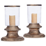 Indigo Retreat - Brass Base Hurricanes, Set of 2 - These commanding hurricanes are meant to be displayed at the ends of your fireplace mantel or at the center of your grand dining table. Crafted from brass and glass and featuring an antiqued finish on the bold and eye-catching bases, the Berlin Hurricanes are an easy addition to your traditional or rustic space if rustic elegance is what you are looking for in your decor. These hurricanes measure at 18 inches tall and 9 inches wide and are sold as a set of 2.