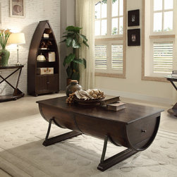 3522-30 HATCHETT LAKE UNIQUE BROWN WOOD COCKTAIL COFFEE TABLE DRAWERS - Coffee Tables