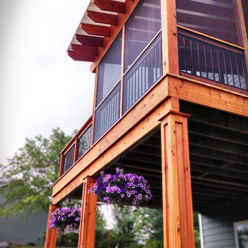 Cedar Pergola covered Cedar deck with Polycarbonate roof