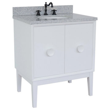 31" Single Vanity, White Finish With Gray Granite Top And Oval Sink