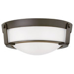 HInkley - Hinkley Hathaway Small Flush Mount, Olde Bronze With Etched White Glass - Hathaway's striking design features a bold shade held in place by three intersecting, floating arms with unique forged uprights and ring detail for a modern style.