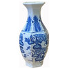 Lot of 2 Chinese Blue White Porcelain Hexagon Gourd Graphic Small Vase Hws2037