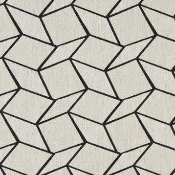 Midnight and Off White Geometric Boxes Upholstery Fabric By The Yard