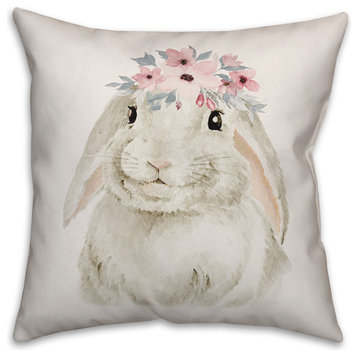 Watercolor Floral Bunny Crown 18x18 Throw Pillow