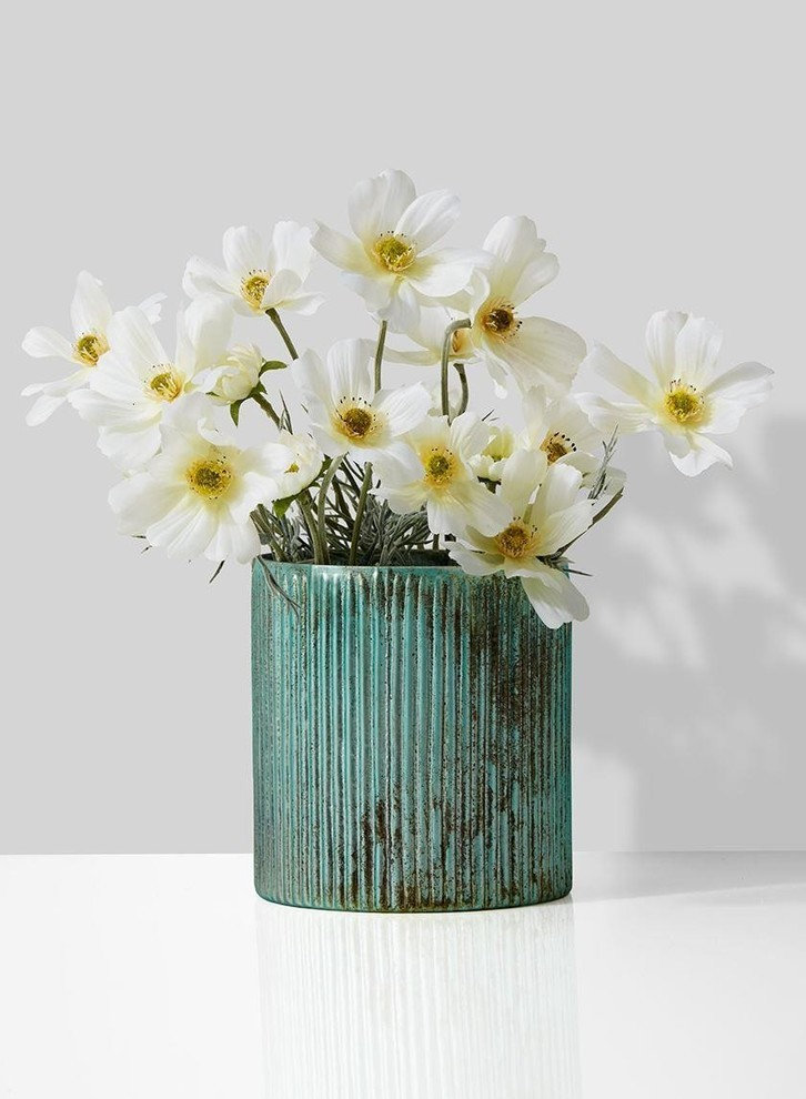 Serene Spaces Living Verdigris Ribbed Glass Container