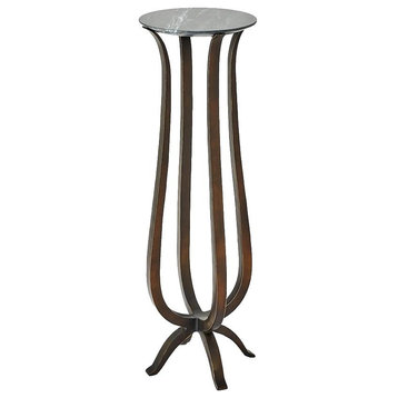 Open Curving Bronze Metal Pedestal Table Black Marble Top, Small