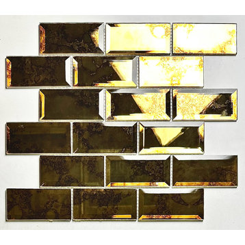 Reflections Antique Gold 2x4 Beveled Glass Mirror Beveled Brick Mosaic Tile