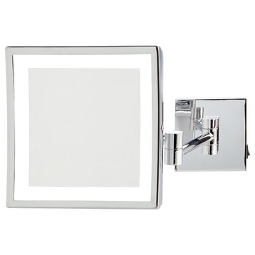 Jerdon 8" x 8" LED Lighted Wall Mirror, Direct Wire, 5X Mag, Chrome