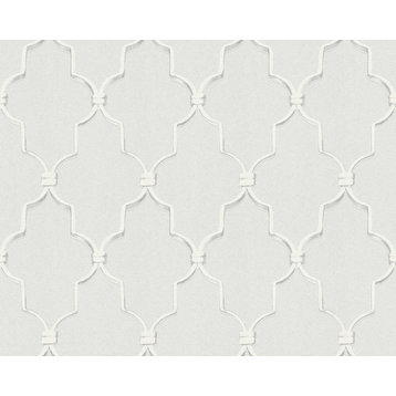 Damask Textured Wallpaper, Ornament Pattern, Gray White, 1 Roll