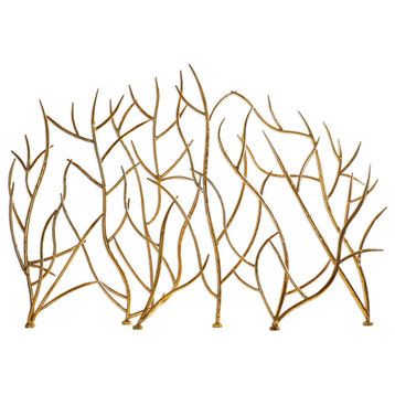 Golden Branches Fireplace Screen, Iron Twig Metal Decorative Firescreen