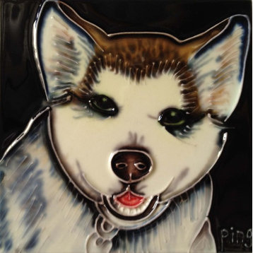 4x4" Husky Dog Art Tile Ceramic Drink Holder Coaster and Wall Decor