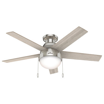 Hunter 46" Anslee Brushed Nickel Ceiling Fan, LED Light Kit and Pull Chain