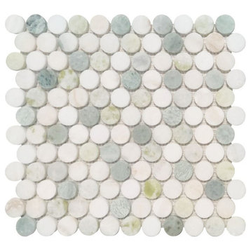 Mosaic Tile Marble Penny Coin Series, Green White Yellow Matte