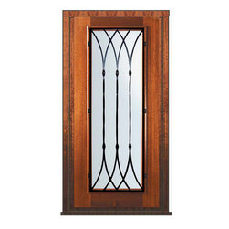 Prehung Entry Single Door 80 Mahogany Warwick Full Lite Wrought Iron - Front Doors