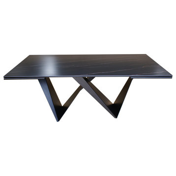 DAVEE Furniture Extendable Dining Table, Slate Black Ceramic Table Top