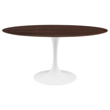 60" Dining Table, Oval, White Walnut, Metal, Modern, Bistro Hospitality