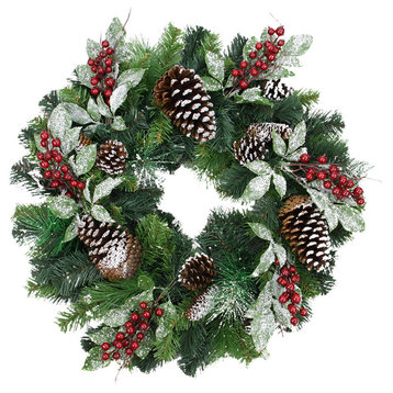 24" Unlit Frost Decorated Wreath, 115 Tips