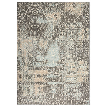 Nourison Soma Modern and Contemporary Scrollwork Charcoal Teal Ivory Area Rug