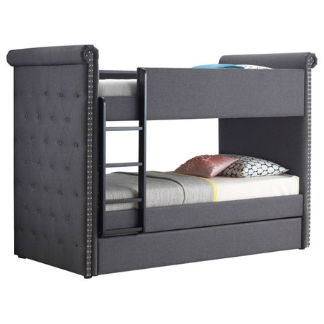 ACME Romana II Twin/Twin Bunk Bed and Trundle, Gray Fabric