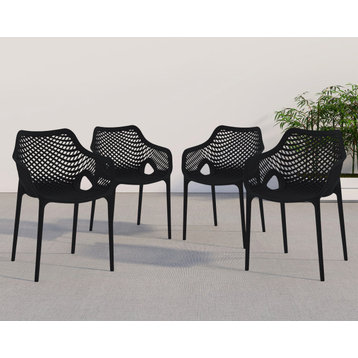 Mykonos Outdoor Patio Dining Chair (Set of 4), Black, With Arms