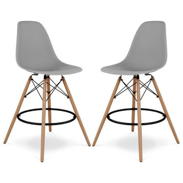 Maklaine 28 inches Plastic and Wood Counter Stools in Gray (Set of 2)