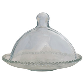 Glass Cloche and Hobnail Edge Tray, Clear