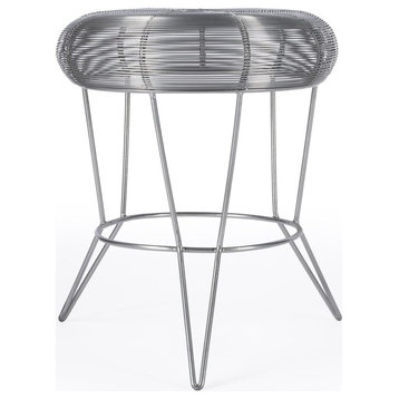 Industrial End Table, Unique Design With Iron Frame & Rounded Top, Silver