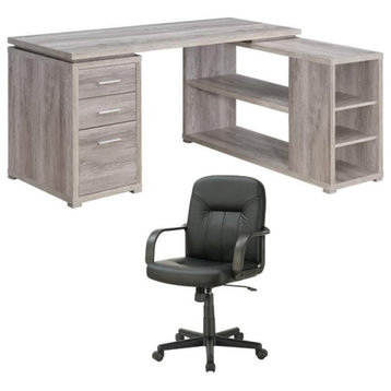 Home Square 2 Piece Furniture Set with L-Shaped Desk and Adjustable Office Chair