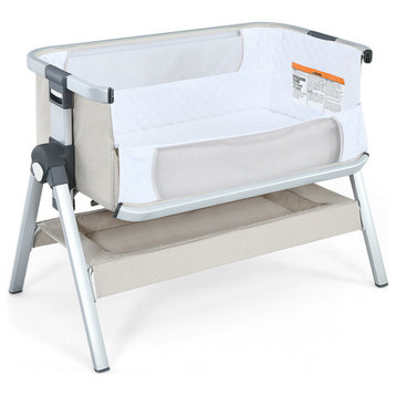 Costway Baby Bassinet Bedside Sleeper w/Storage Basket for Newborn Beige