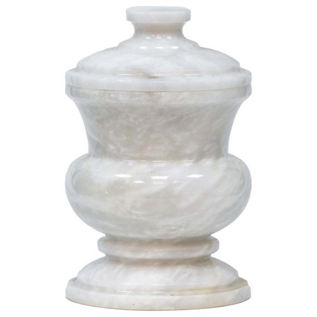 Elegant White Marble Storage Jar with Lid, Perfect for Q-tips and Cotton Balls
