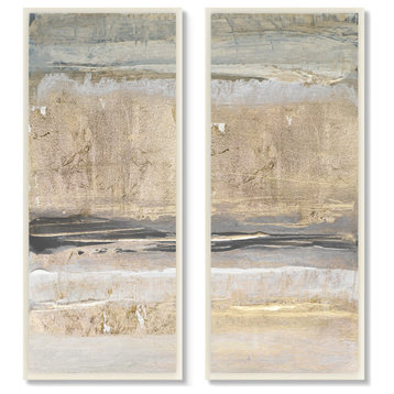 Abstract Earth Soil Textured Brown Grey Collage, 2pc, each 7 x 17