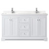 Avery 60, Double Vanity, White, Light-Vein Carrara Marble Top, Square Sinks