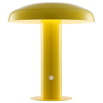 Suillius 11" Rechargeable/Cordless Iron Integrated Mushroom Table Lamp, Yellow
