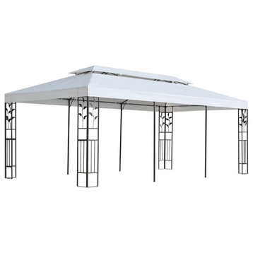 vidaXL Gazebo Patio Pavilion Canopy Party Tent Sunshade with 2-Tier Roof White