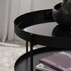 Modern Coffee Table, Metal Frame With Tray Like Round Top & Shelf, Glossy Black